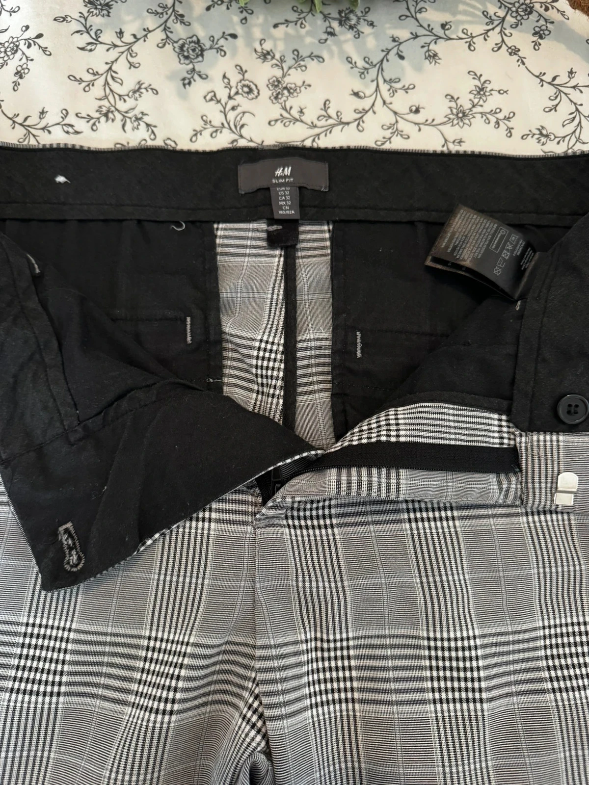 Calça masculina H&M – Tamanho 32 – Cinza quadriculada – Muito bom estado 🤍 – photo 3